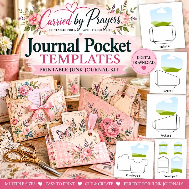Printable Journal Pocket Templates | Blank Junk Journal Pockets | DIY ...