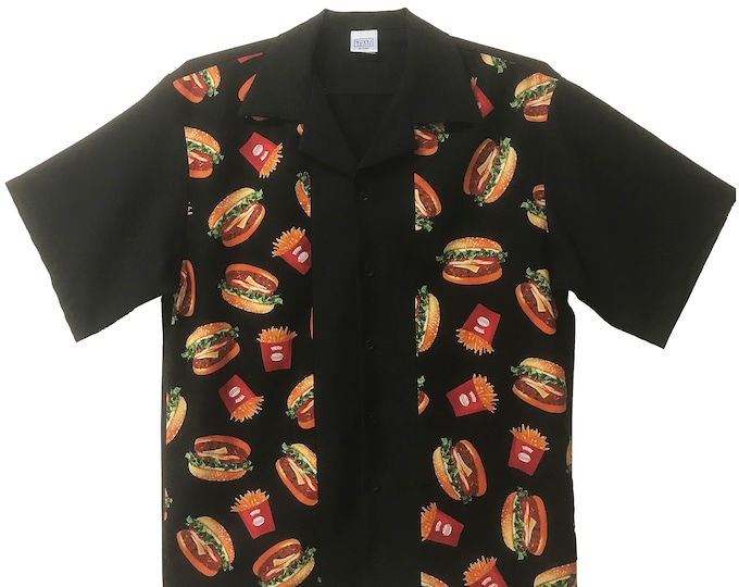 Men's Bowling Shirt - Free Shipping - Burger and Fries Design