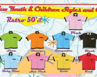 Kids Bowling Shirts - Free Shipping - Available in 9 Kids and Youth Bowling Shirt Colors