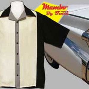 Men's Bowling Shirts - Free Shipping - Retro Style Bowling Shirts - Mambo Black and Cream