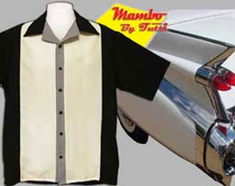 Men's Bowling Shirts - Free Shipping - Retro Style Bowling Shirts - Mambo Black and Cream