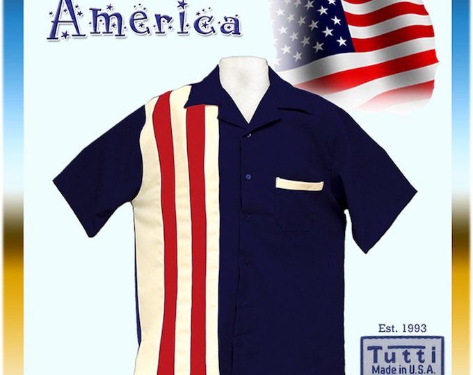 Bowling Style Shirts - Free Shipping - US Flag Bowling Style Shirts - American Flag Shirts - Red, White and Blue