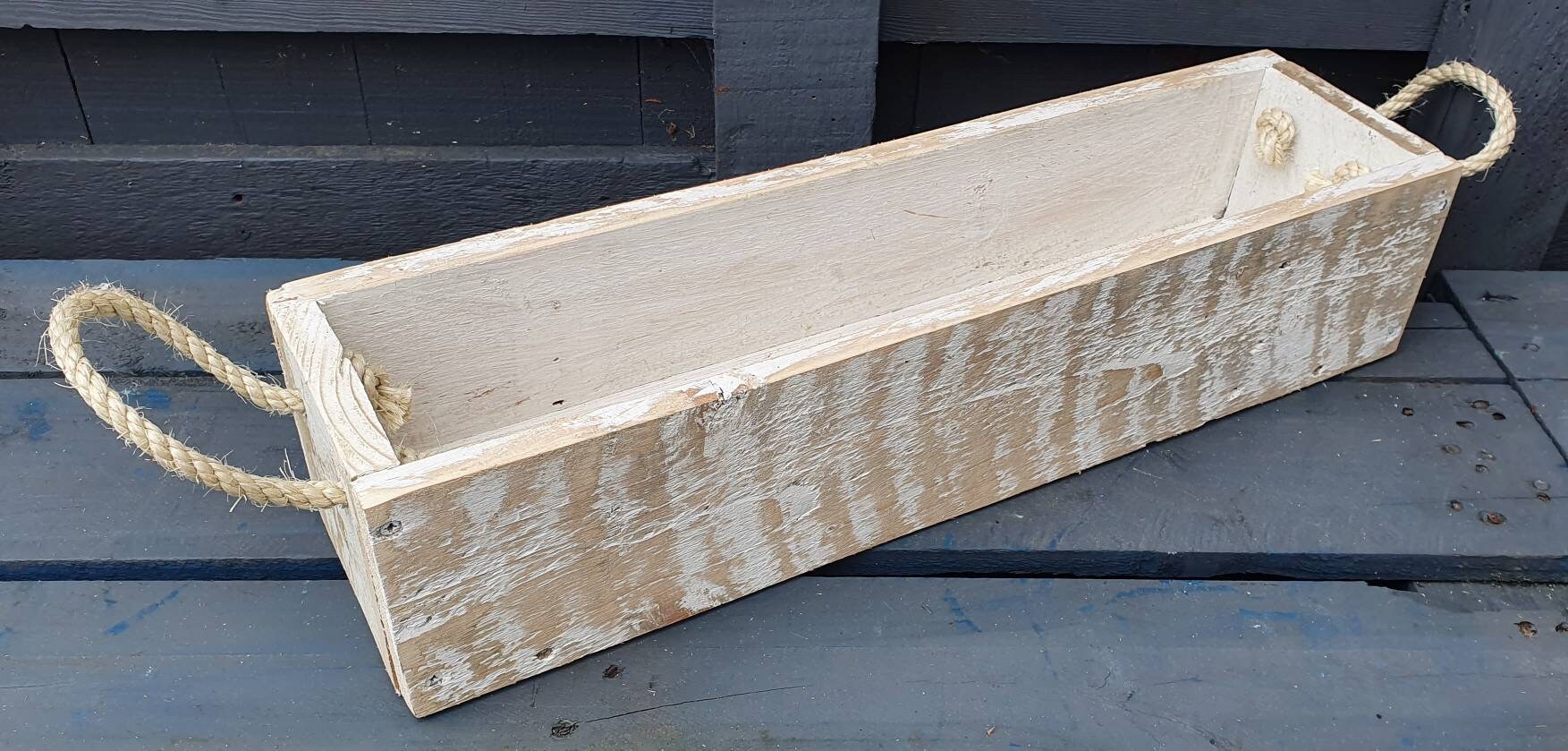 White Handmade Reclaimed Wood Rope Handles 40cm Long Table Etsy