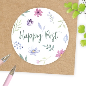 Eco Friendly Happy Post Stickers / Happy Mail labels / Thank you Stickers for Envelopes / Business Stationery