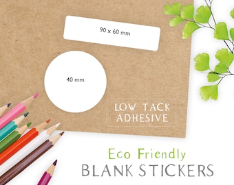 BLANK Eco Friendly Stickers with Low Tack Adhesive / Peelable Rectangular Labels for Crafts / Stamping / Print at Home / Inkjet or Laser
