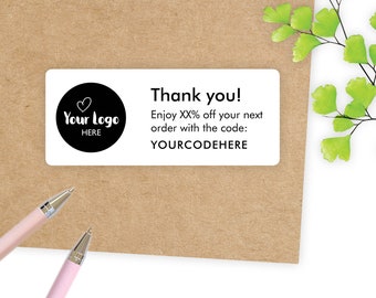 Eco Friendly Custom Discount Code Labels / Thank You Logo Stickers / Envelopes Seals / Business Stationery