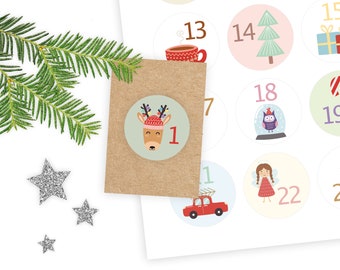 Eco Friendly Advent Calendar Stickers, DIY Christmas Number Labels