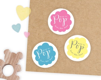 Eco Friendly Personalised Ready to Pop Baby Shower Stickers For Party Bags / Popcorn Favour Party Bag labels