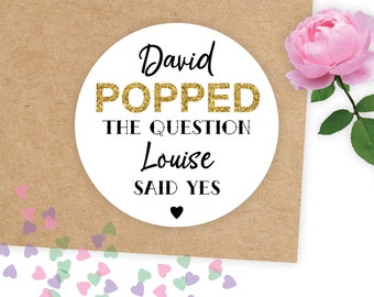 Eco Friendly Wedding Stickers / Popped the Question Stickers / Custom Wedding labels / Popcorn Favour Stickers / Wedding Favors