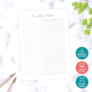 Monthly Tracker Printable | Printable Planner Page | Digital PDF Instant Download | Journal Minimalist A4 A5