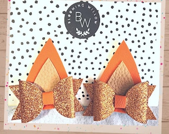 Orange Ear hair clips | Hair Clip ears | Orange dog ears | Chunky Glitter bow | Hair Clip Girl Accessories | Birthday accessories | Fox ears