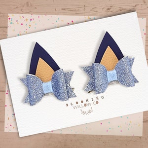 Blue Ear hair clips | Hair Clip ears | Blue dog ears | Chunky Glitter bow | Hair Clip Girl Accessories | Birthday accessories