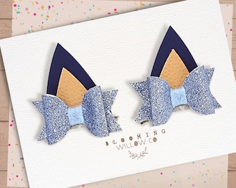 Blue Ear hair clips | Hair Clip ears | Blue dog ears | Chunky Glitter bow | Hair Clip Girl Accessories | Birthday accessories