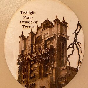 Laser etched photograph of the Tower of Terror