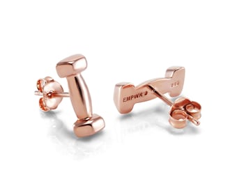 Clous d'oreilles en or rose avec haltères | Bijoux de fitness minimalistes