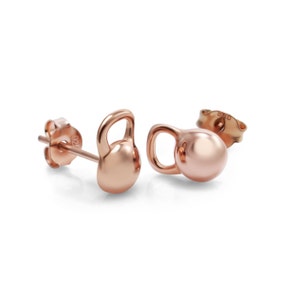 Rose Gold Kettlebell Stud Earrings – Fitness Jewelry for Women, Motivational Gift, Gym Accessory, Inspirational Workout Earrings, Crossfit