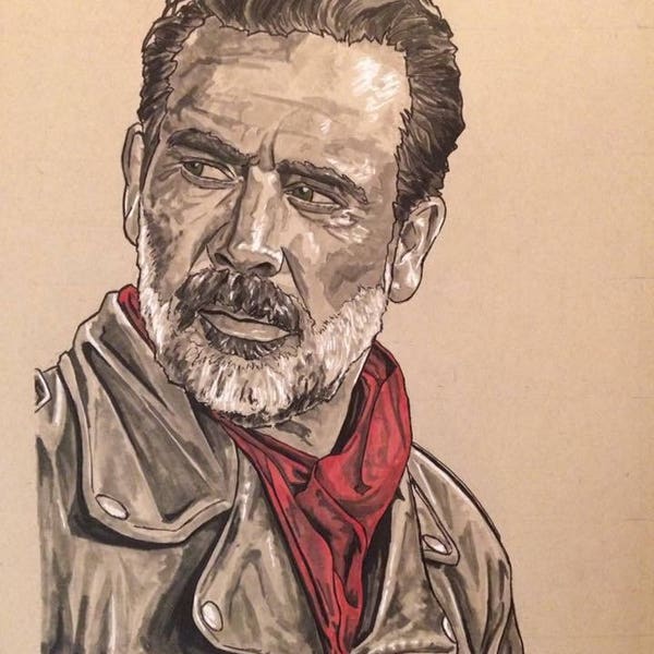 The Walking Dead Original Artwork Print Negan Jeffrey Dean Morgan JDM