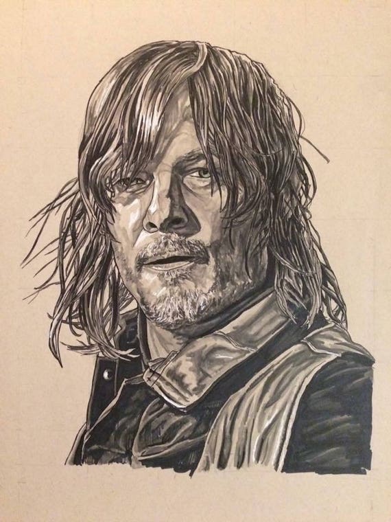 WALKING DEAD SEASON 6 DARYL DIXON SKETCH CARD BY ARTIST