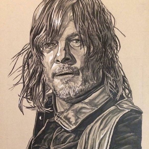 The Walking Dead Daryl Dixon Norman Reedus Portrait Original Art