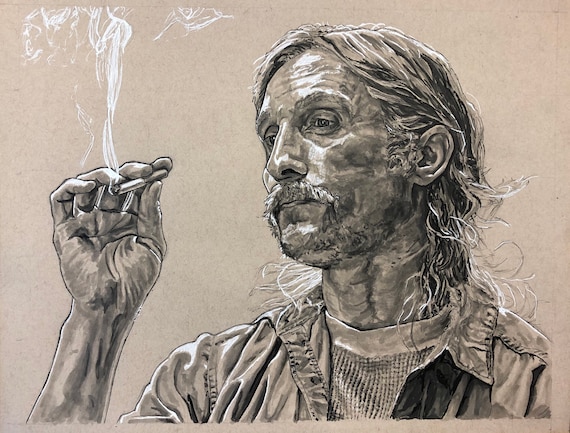 matthew mcconaughey cigarette HBO True Detective Rust Cohle Matthew Mcconaughey Original Portrait