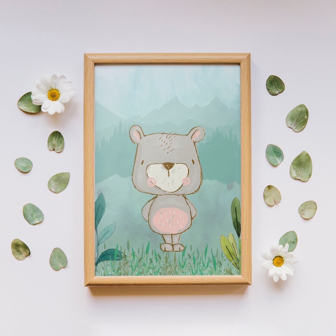 Woodland Bear Print Bear Printable Cute Bear Print Digital - Etsy