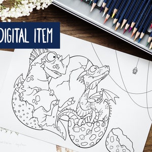 Little Newborn Dragons, DIY Printable Coloring Page for kids and adults. Digital download (JPG + PDF) Antistress quarantine entertainment