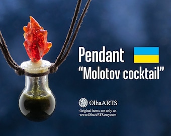 Pendant, Little Bottle of Burning Cocktail. Handmade jewelry. Necklace with Magic Potion.