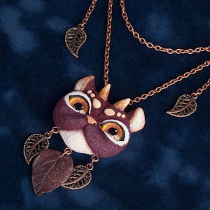 Magic creature necklace, little fantasy animal, cute fantastic creature, maroon pendant, troll jewelry, funny snout, magic animal