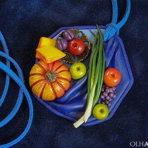 Still Life Pendant, Miniature Food Necklace, Polymer Clay, Colorful Pendant, Handmade Fruits, Gift for Chef, for Cook, Pumpkin and Apples