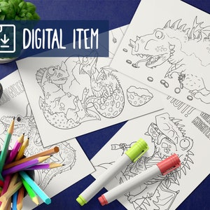 4 Dragons Printable Coloring Pages for kids and adults. Digital download (4 JPG + 4 PDF). DIY Antistress Entertainment