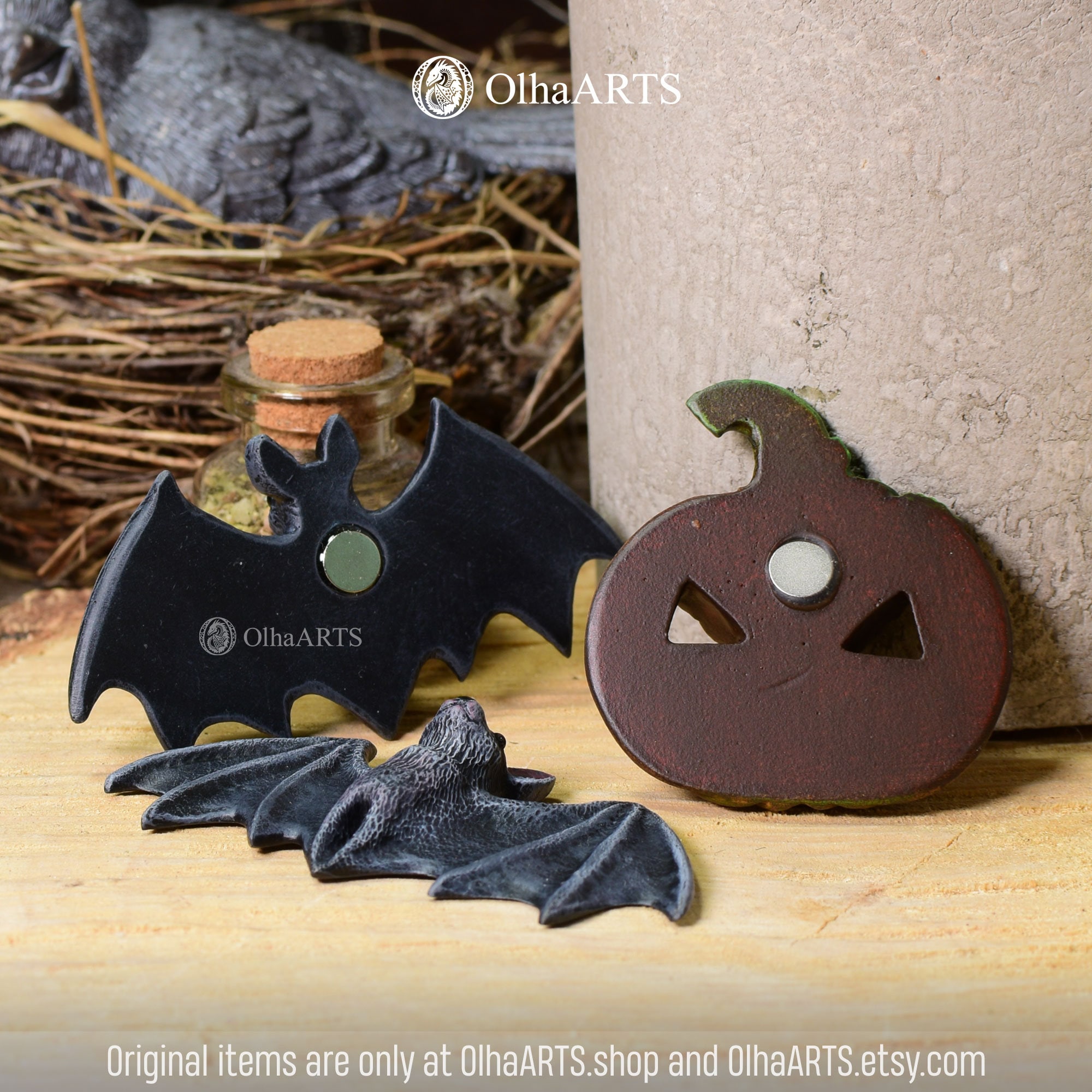 Halloween Magnet Set With Pumpkin and Bats. Kitchen, Office or Party ...