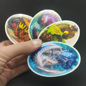 Set of 4 Stickers with Dragon Eggs, vinyl die cut sticker pack