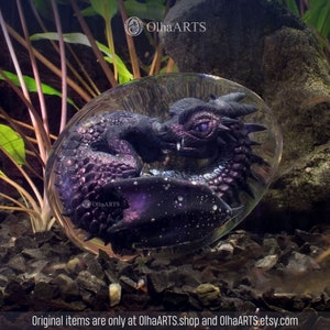 Midnight Dragon Egg, VIP Gift Set with Black Baby Dragon in Transparent Epoxy Resin Egg, Wyvern Embryo with LED stand, Will Made To ORDER