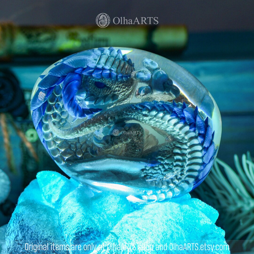Snow Dragon Egg, VIP Gift Set With Baby Dragon in Epoxy Resin Egg