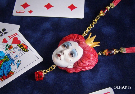 Queen Of Hearts Pendant Red Queen Necklace Alice In Etsy