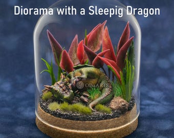 Terrario Dragón Durmiente – Criatura Fantástica Bajo una Cúpula – Regalo Coleccionable de Dragón – Decoración de Dragón en Miniatura