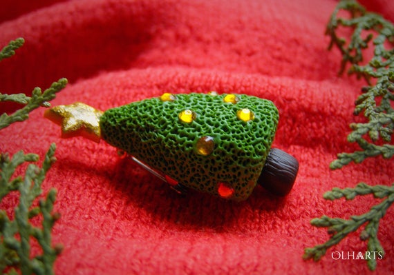 U-K Spilla a forma di albero di Natale, Capodanno, Verde, Classica, Unisex