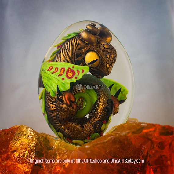 Forest Dragon Egg, VIP Gift Set: Wood Baby Dragon in Epoxy Resin