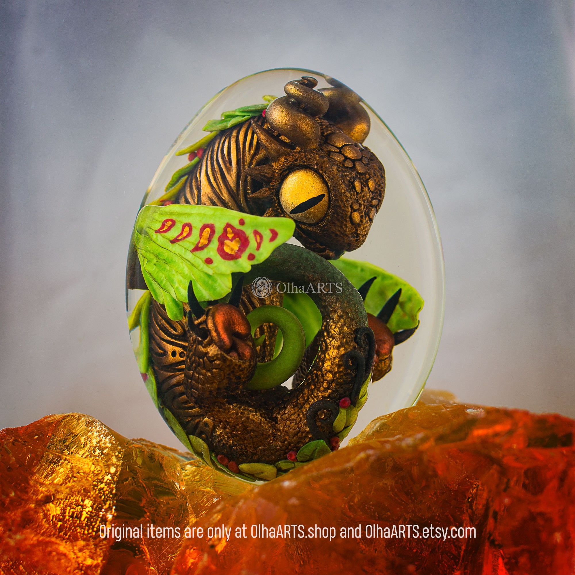 Forest Dragon Egg, VIP Gift Set: Wood Baby Dragon in Epoxy Resin