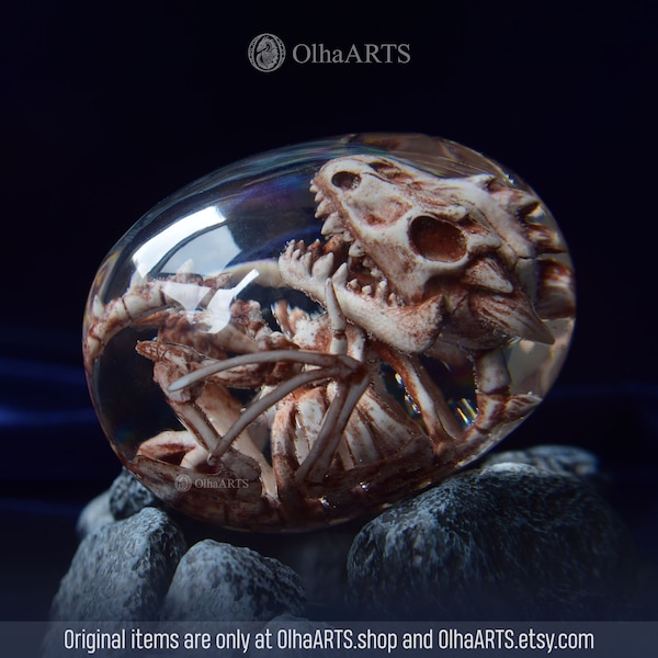 Skeleton Dragon Embryo in Transparent Epoxy Resin Egg, VIP Gift Set, Will made to ORDER