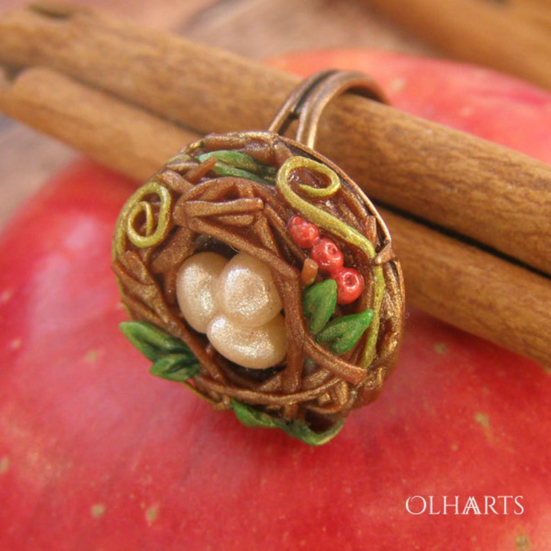 Nest Ring Bird Eggs Jewelry of Polymer Clay Sign of Love Etsy