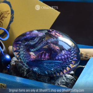 Blue Dragon Egg, VIP Gift Set with Baby Dragon in Transparent Epoxy Resin Egg, Wyvern Embryo with LED stand, Will Made To ORDER