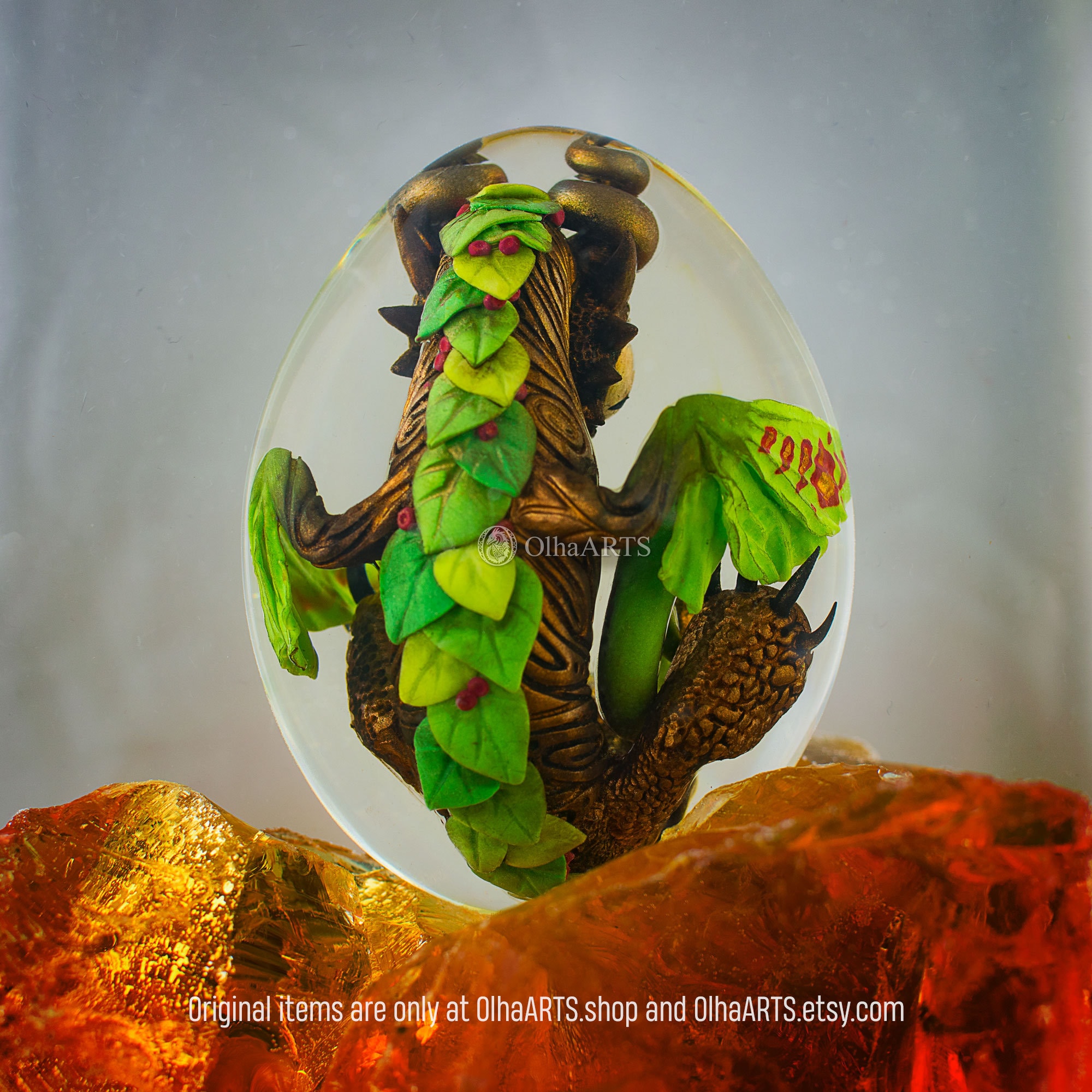 Forest Dragon Egg, VIP Gift Set: Wood Baby Dragon in Epoxy Resin