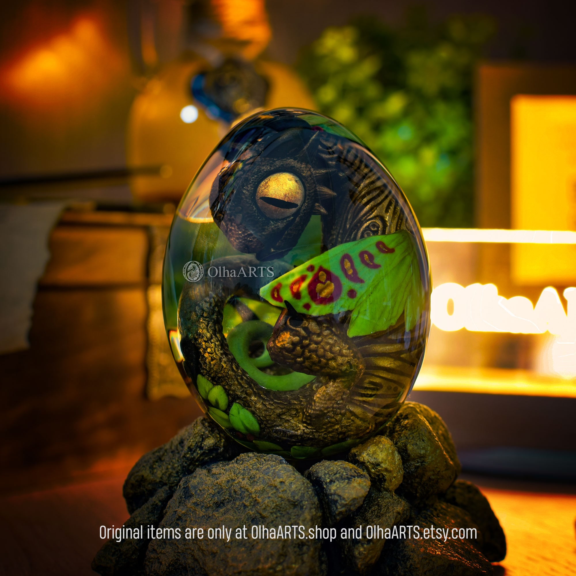 Forest Dragon Egg, VIP Gift Set: Wood Baby Dragon in Epoxy Resin