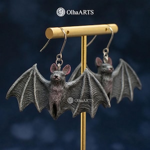 Realistic Bat Earrings with Stainless Surgical Steel Hooks, Halloween Jewelry in Gothic Style