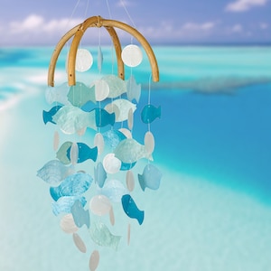 20 Fish Capiz Wind Chimes by Woodstock Outdoor Wind Chimes Girlfriend Gifts image 1