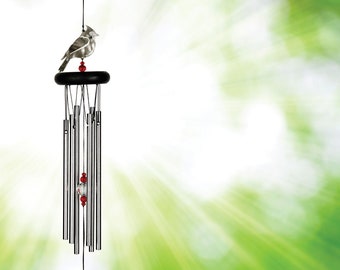 18" SMALL Crystal Cardinal Wind Chime by Woodstock | Memorial Gifts