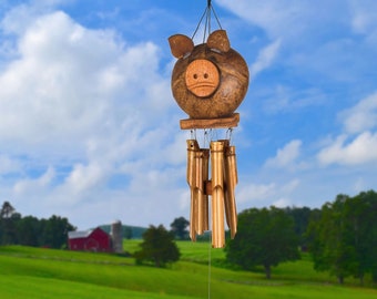 22" Coco Pig Bamboo Wind Chime by Woodstock | Outdoor Chimes | Housewarming Gifts | Bamboo Chimes | Patio Chimes | Yard Decorations