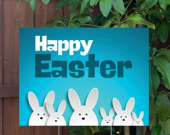 Easter Yard Sign | Happy Easter | Large Holiday Sign with Metal Stake Included | 24"x18" Lawn Sign