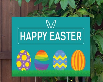 Easter Yard Sign | Happy Easter | Large Holiday Sign with Metal Stake Included | 24"x18" Lawn Sign